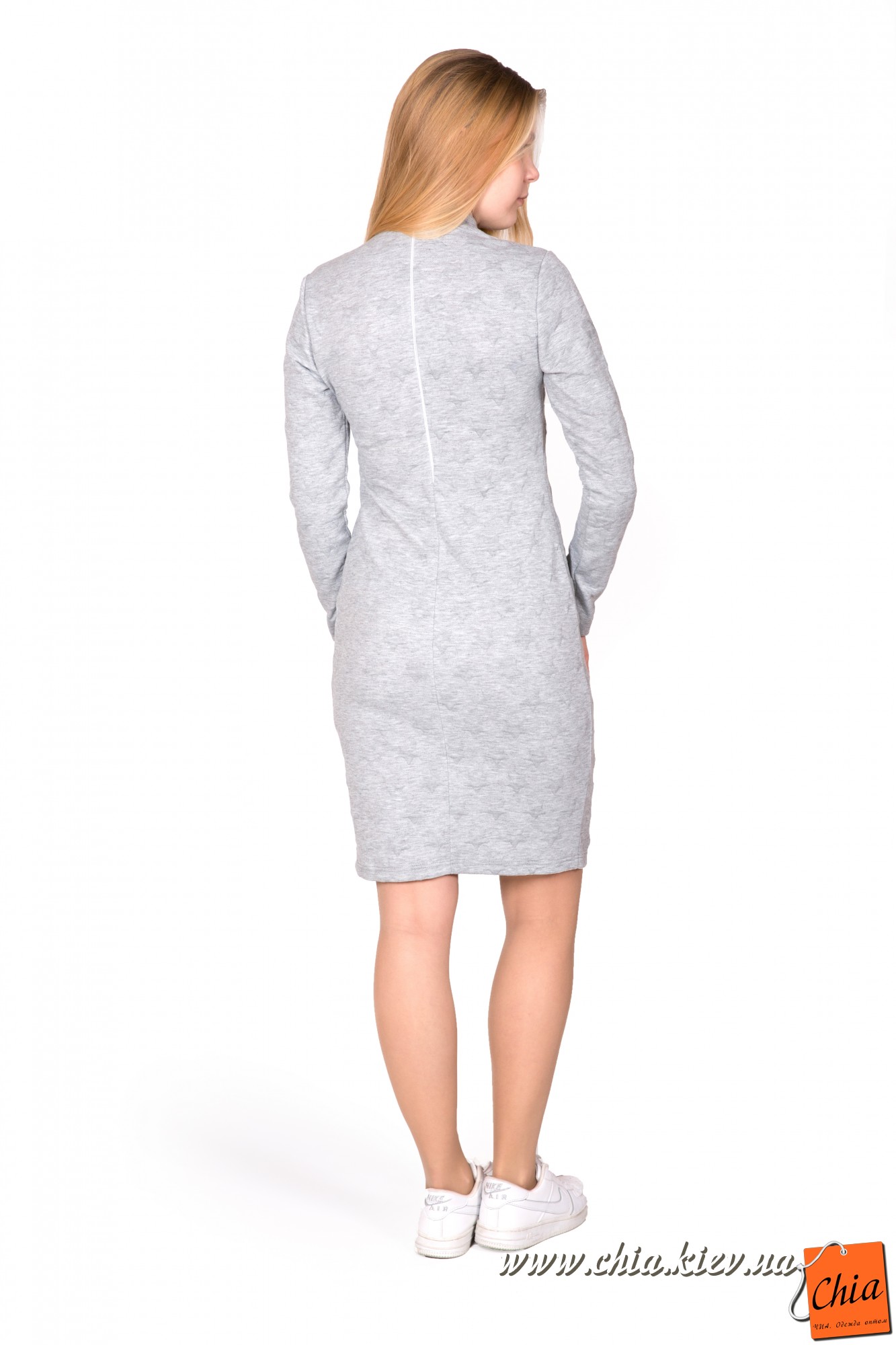 Платье - Футляр С Воротником - Стойкой Жаккард