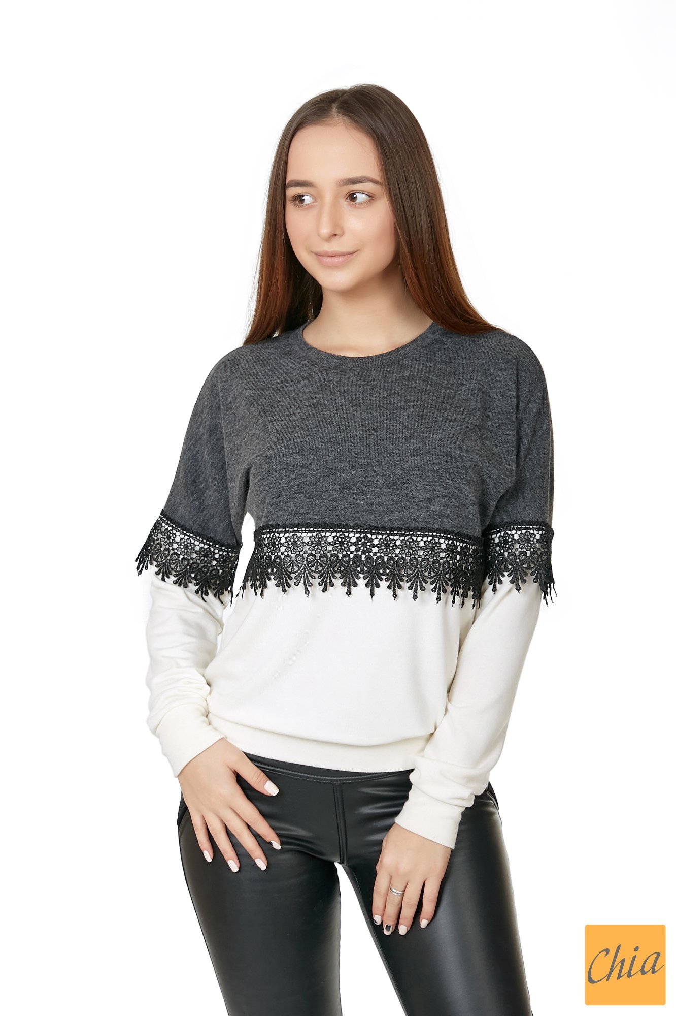 Двухцветный Свитшот С Кружевом