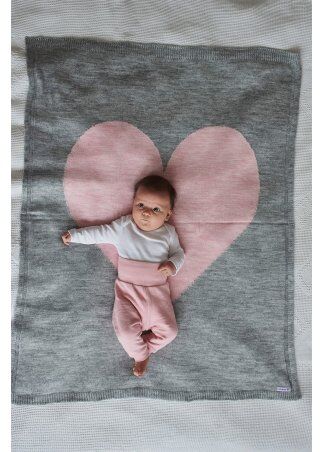 Плед Сердце, серый/розовый