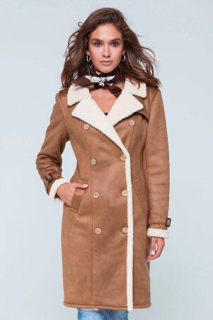 Дубленка Жизель коричнево-белая