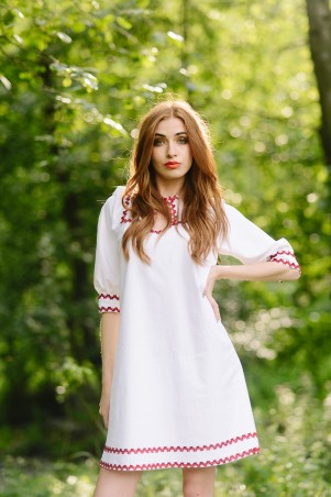 Lilo: Белое льняное платье с кружевом 08045 - фото 1
