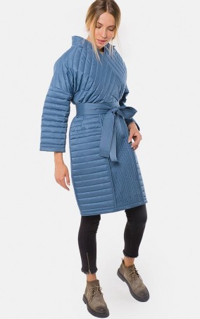 MR520: Демисезонное стеганое пальто - кимоно MR 202 2221 0916 Blue - фото 1