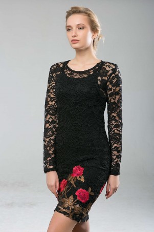 Zefir: Платье из гипюра с вышивкой ROSE черное - фото 1