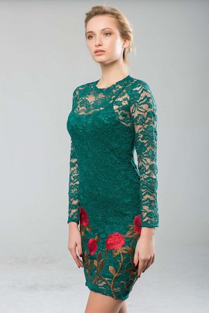Zefir: Платье из гипюра с вышивкой ROSE зеленое - фото 1