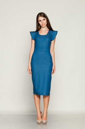 Marterina: Платье-футляр с притачным поясом из синего джинса K01P26J04 - фото 1