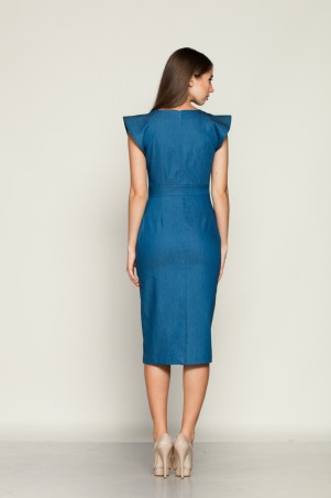 Marterina: Платье-футляр с притачным поясом из синего джинса K01P26J04 - фото 2