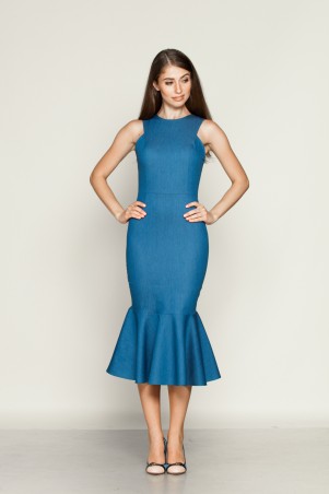 Marterina: Платье-футляр с воланом внизу из синего джинса K01P25J04 - фото 1