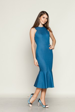 Marterina: Платье-футляр с воланом внизу из синего джинса K01P25J04 - фото 4