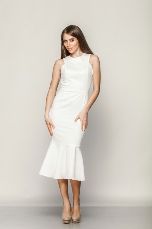 Marterina: Платье-футляр с воланом внизу из белого коттона K01P25CT01 - фото 1