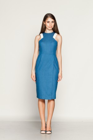 Marterina: Платье-футляр без рукава с запахом из синего джинса K01P22J04 - фото 1
