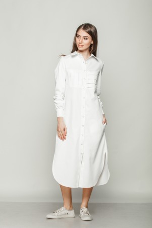 Marterina: Платье-рубашка удлиненное с рукавом из белого коттона K01P19CT01 - фото 1