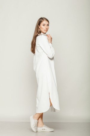 Marterina: Платье-рубашка удлиненное с рукавом из белого коттона K01P19CT01 - фото 2