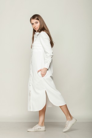 Marterina: Платье-рубашка удлиненное с рукавом из белого коттона K01P19CT01 - фото 4