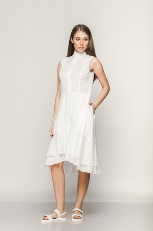 Marterina: Платье-рубашка без рукава с рюшей по низу белое K01P18R01 - фото 1