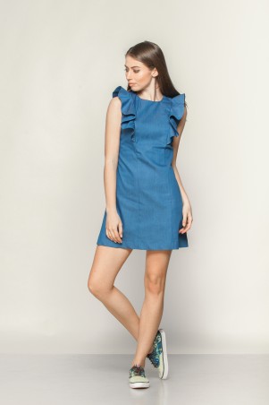 Marterina: Платье-мини с симметричными воланами из синего джинса K01P15J04 - фото 1