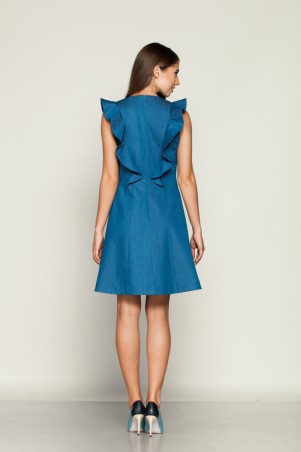 Marterina: Платье-мини с симметричными воланами из синего джинса K01P15J04 - фото 3