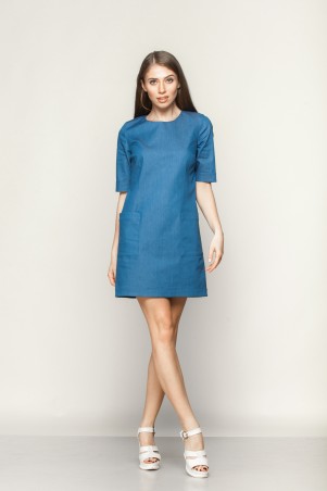 Marterina: Платье-мини с накладными карманами из синего джинса K01P13J04 - фото 1