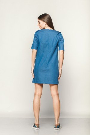 Marterina: Платье-мини с накладными карманами из синего джинса K01P13J04 - фото 4