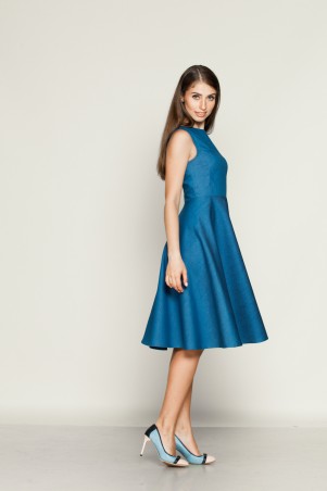 Marterina: Платье с отрезной юбкой полусолнце из синего джинса K01P08J04 - фото 2