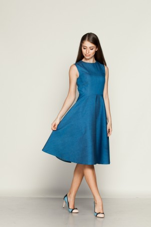 Marterina: Платье с отрезной юбкой полусолнце из синего джинса K01P08J04 - фото 3