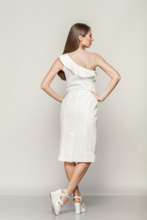 Marterina: Платье на одно плечо с воланом из белого коттона K01P01CT01 - фото 2