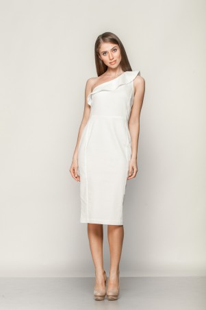Marterina: Платье на одно плечо с воланом из белого коттона K01P01CT01 - фото 4