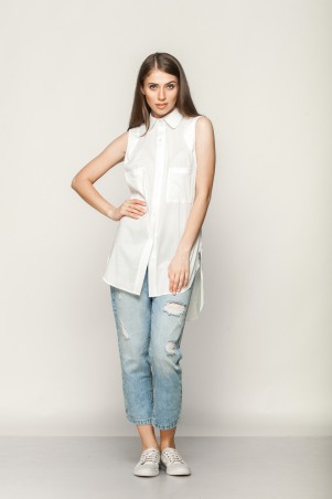 Marterina: Рубашка без рукава с фигурной линией низа белая K01R01R01 - фото 2