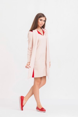 Marterina: Платье-рубашка с рукавом и воротником-шарфом цвета пудра с красной спиной K02P35KM15 - фото 1