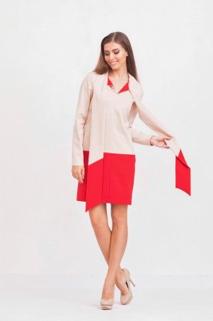 Marterina: Платье-рубашка с рукавом и воротником-шарфом красный/пудра K02P34KM15 - фото 1