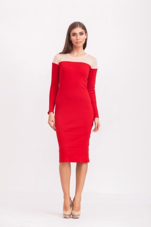 Marterina: Платье с отрезным верхом и рукавом красный/пудра K02P31TR15 - фото 1