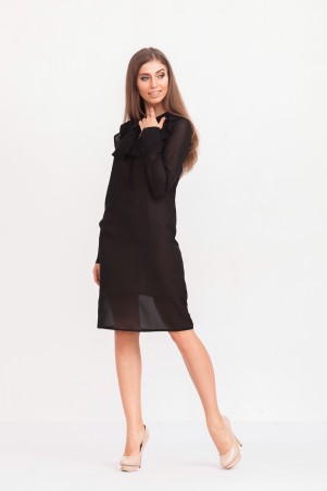 Marterina: Платье с длинным рукавом из чёрного шифона K02P30SF19 - фото 2