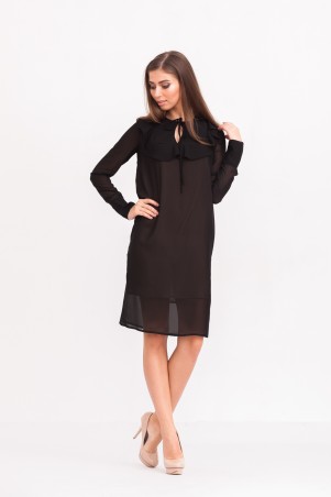 Marterina: Платье с длинным рукавом из чёрного шифона K02P30SF19 - фото 3