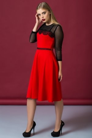 Itelle: Красное платье с гипюром и рукавами из сетки Латиша 5891 - фото 1
