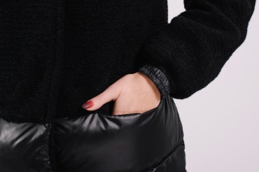 Lilo: Черный комбинированный пуховик-пальто на кнопках 8125 - фото 5