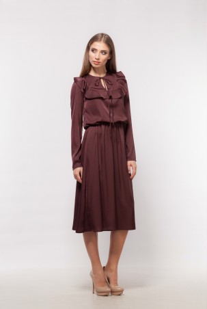 Marterina: Платье с кокеткой и конической юбкой цвета шоколад K04P43R29 - фото 1