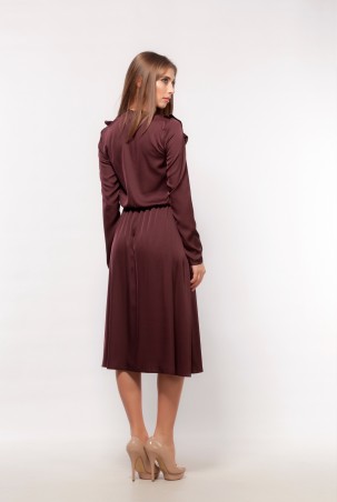Marterina: Платье с кокеткой и конической юбкой цвета шоколад K04P43R29 - фото 2