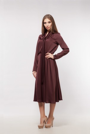 Marterina: Платье с вортником-бант и юбкой-полусолнце цвета шоколад K04P42R29 - фото 1