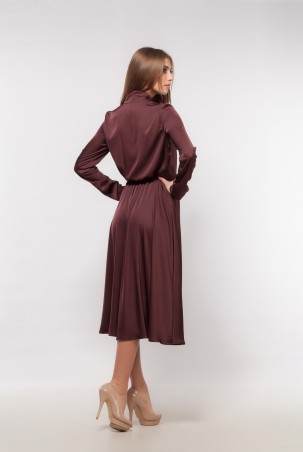 Marterina: Платье с вортником-бант и юбкой-полусолнце цвета шоколад K04P42R29 - фото 2