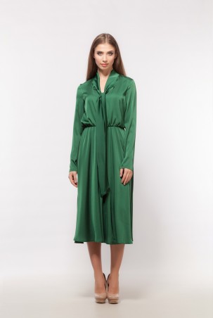 Marterina: Платье с вортником-бант и юбкой-полусолнце зеленое K04P42R31 - фото 1