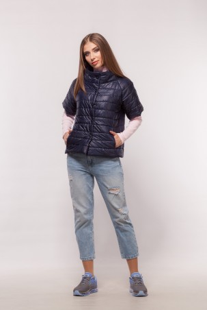 Marterina: Куртка-мини с короткими рукавами стёганая темно-синяя K04Y04PL18 - фото 1
