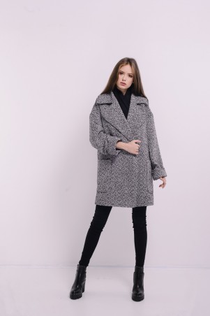 Lilo: Черно-белое пальто с большим воротником и карманами 8088 - фото 1