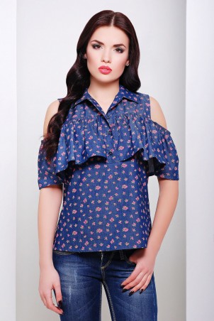 Zefir: Блуза джинсовая с оборкой САРА синяя - фото 1