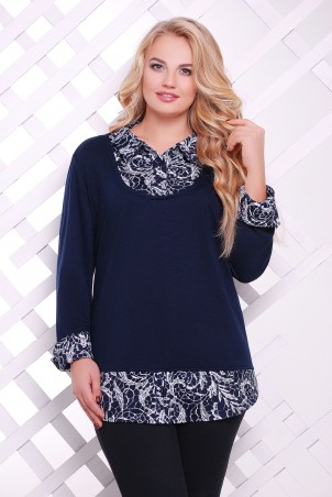 Tatiana: Рубашка с имитацией джемпера (листья) СИМОНА темно-синий - фото 1