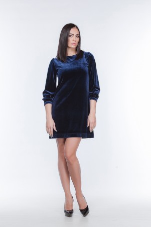 Marterina: Платье-трапеция из бархата темно-синее K05P21BV18 - фото 1