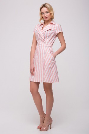 Zefir: Льняное платье в полоску LINE розовое - фото 3