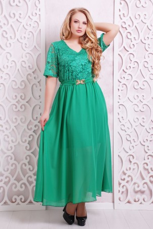 Tatiana: Платье вечернее с гипюром АЛАНА зеленое - фото 1