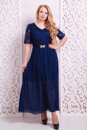 Tatiana: Платье вечернее с гипюром АЛАНА темно-синее - фото 1