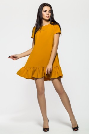 A-Dress: Игривое короткое платье с рюшей из крепа горчичного цвета 70362 - фото 1