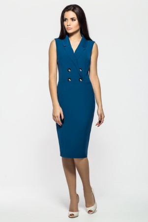 A-Dress: Офисное платье из крепа строгого синего цвета с пуговицами 70352 - фото 1