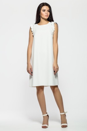 A-Dress: Белое платье из крепа с рюшей на плечах 70341 - фото 1